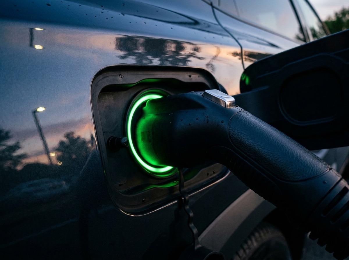 Close-up of an EV charger plug in a residential setting